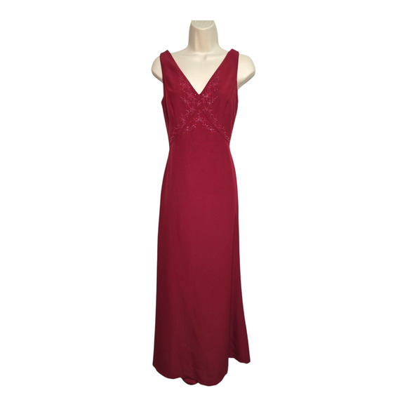 Vintage Y2K Red Maxi Dress W/ Shawl Gown David’s Bridal Sz 4 Beaded Front Demure - Picture 1 of 9